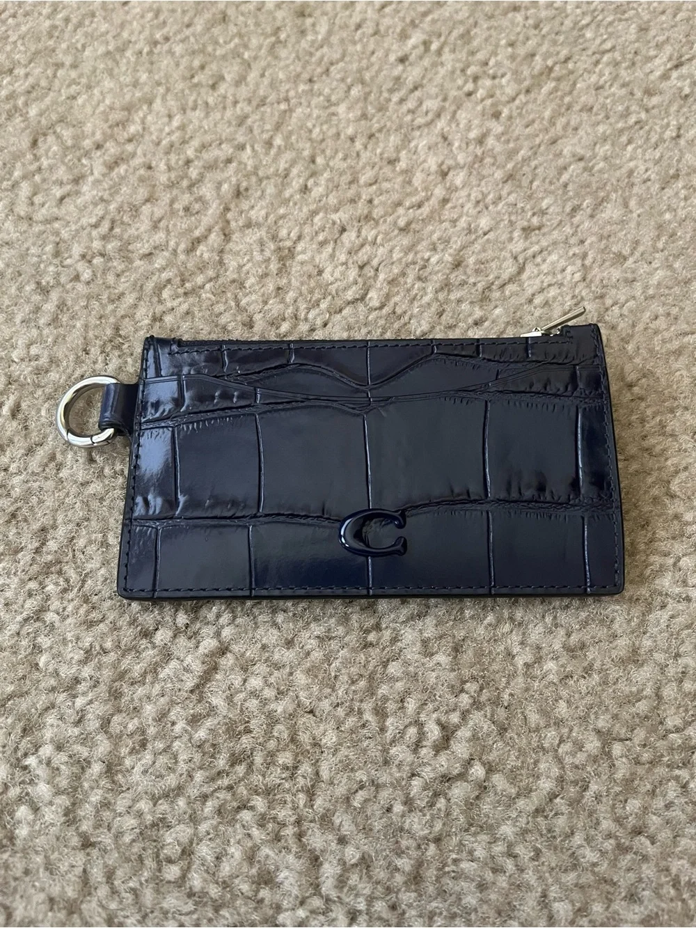 Coach Navy blue Croc-Embossed Zip Card Case with Key Ring